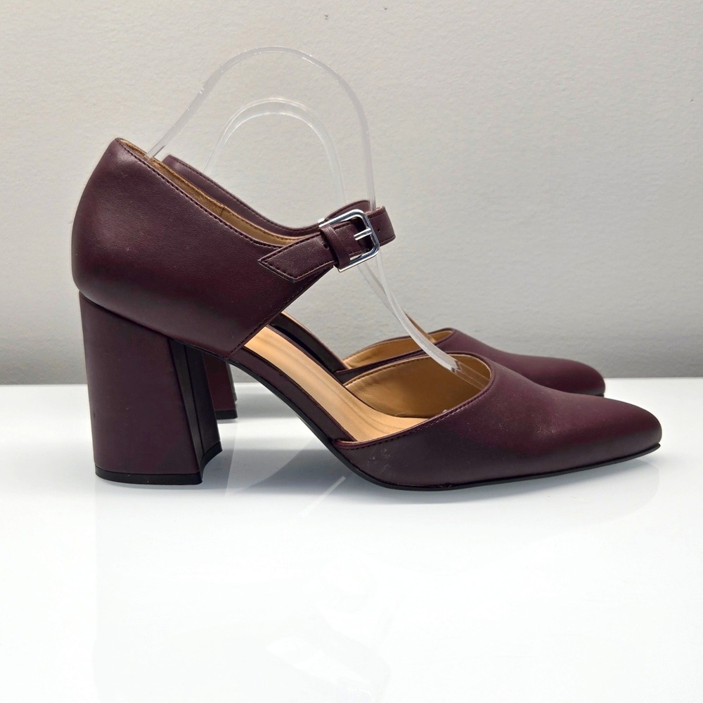 Naturalizer Pixie Mary Jane High Heel Pumps 11W Oxblood Pointed Toe Block Heel